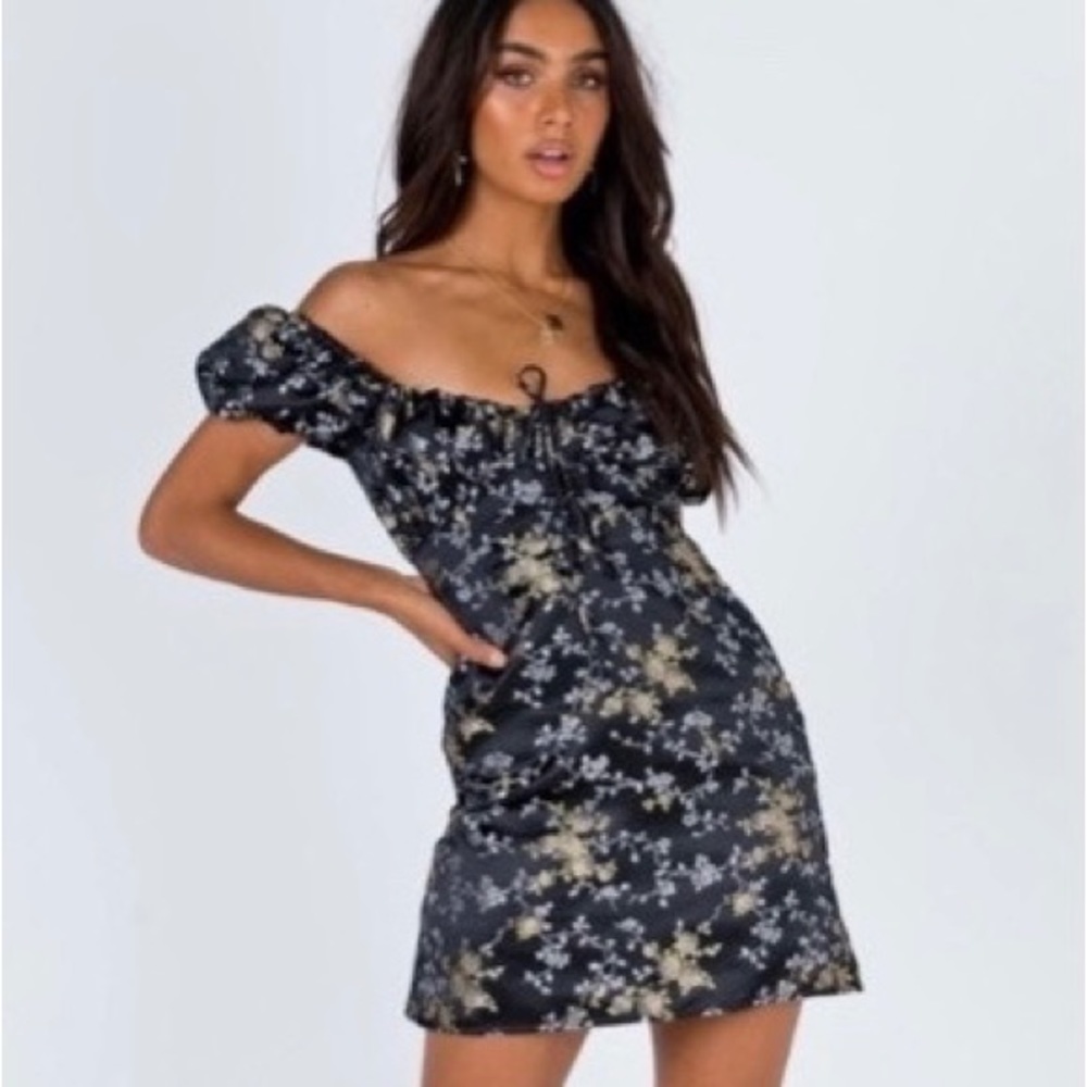 Lioness Black Silk Printed Mini Dress